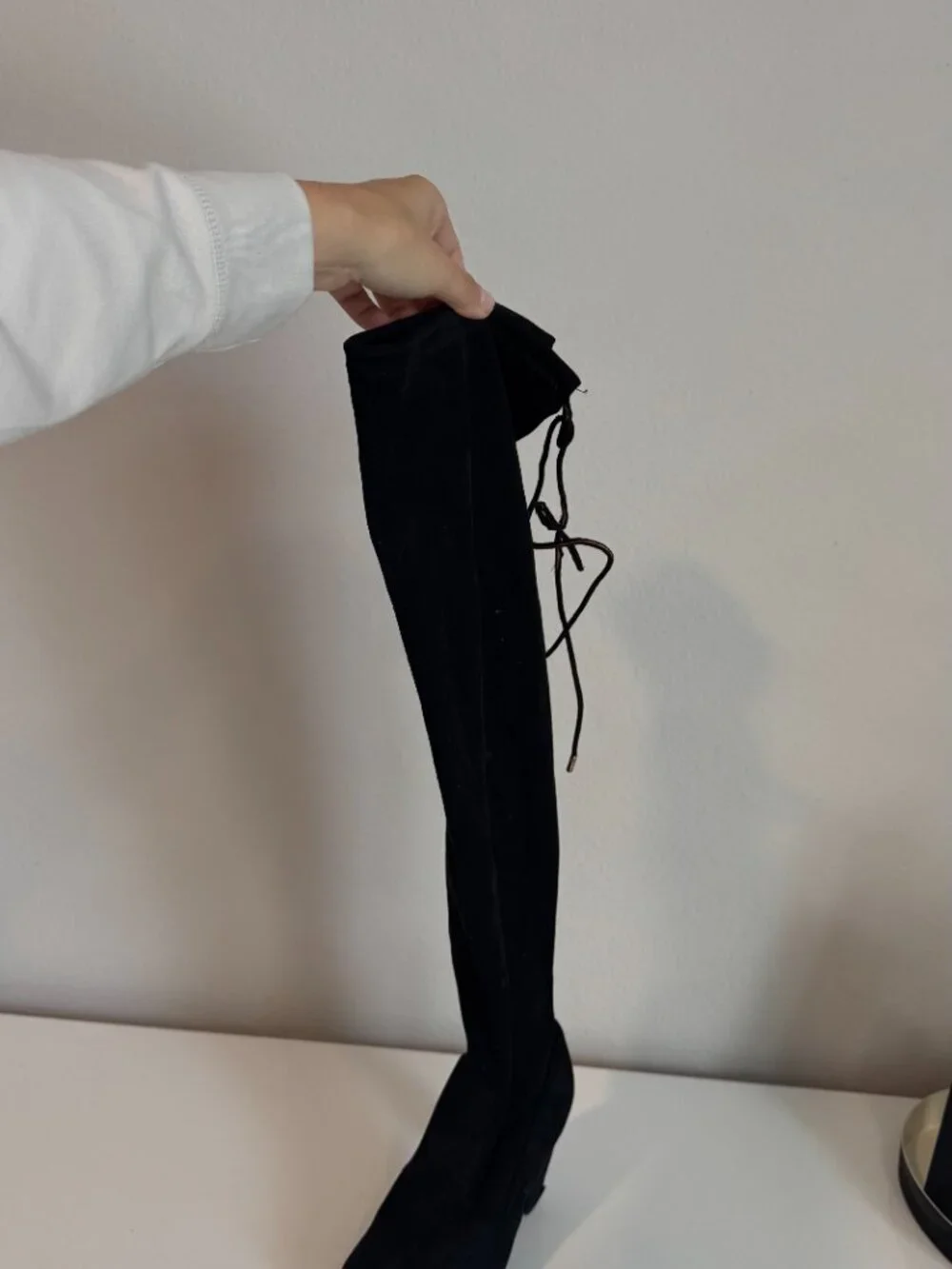 Bamboo Black Faux Suede Lace-Up Over-the-Knee Boots Size 6